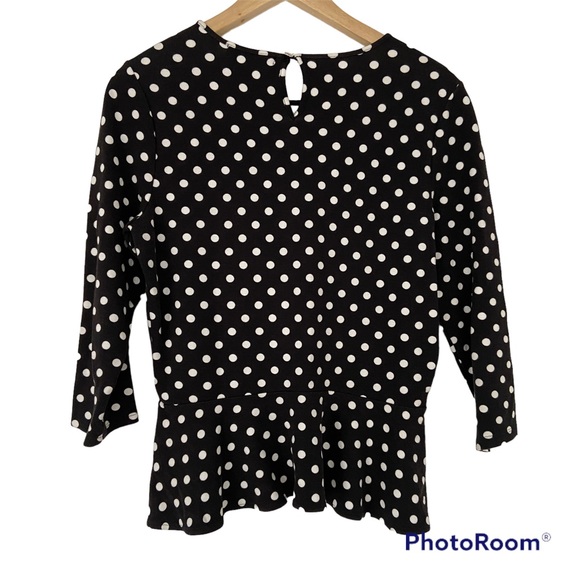 RALPH LAUREN BLACK/WHITE PEPLUM TOP WITH BACK KEYHOLE CLOSURE, MEDIUM - Picture 2 of 6